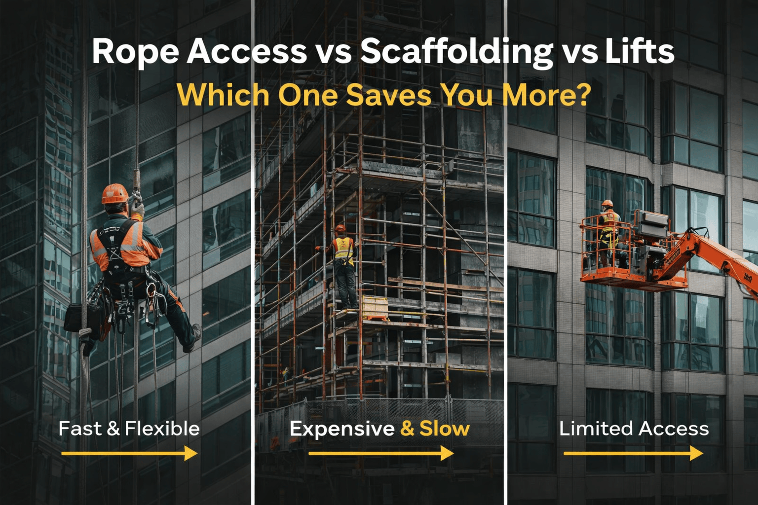 Rope Access vs Scaffolding vs Aerial Lifts: Which Method Saves You Money?